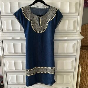 Navy Blue Embroidered Women's Dress